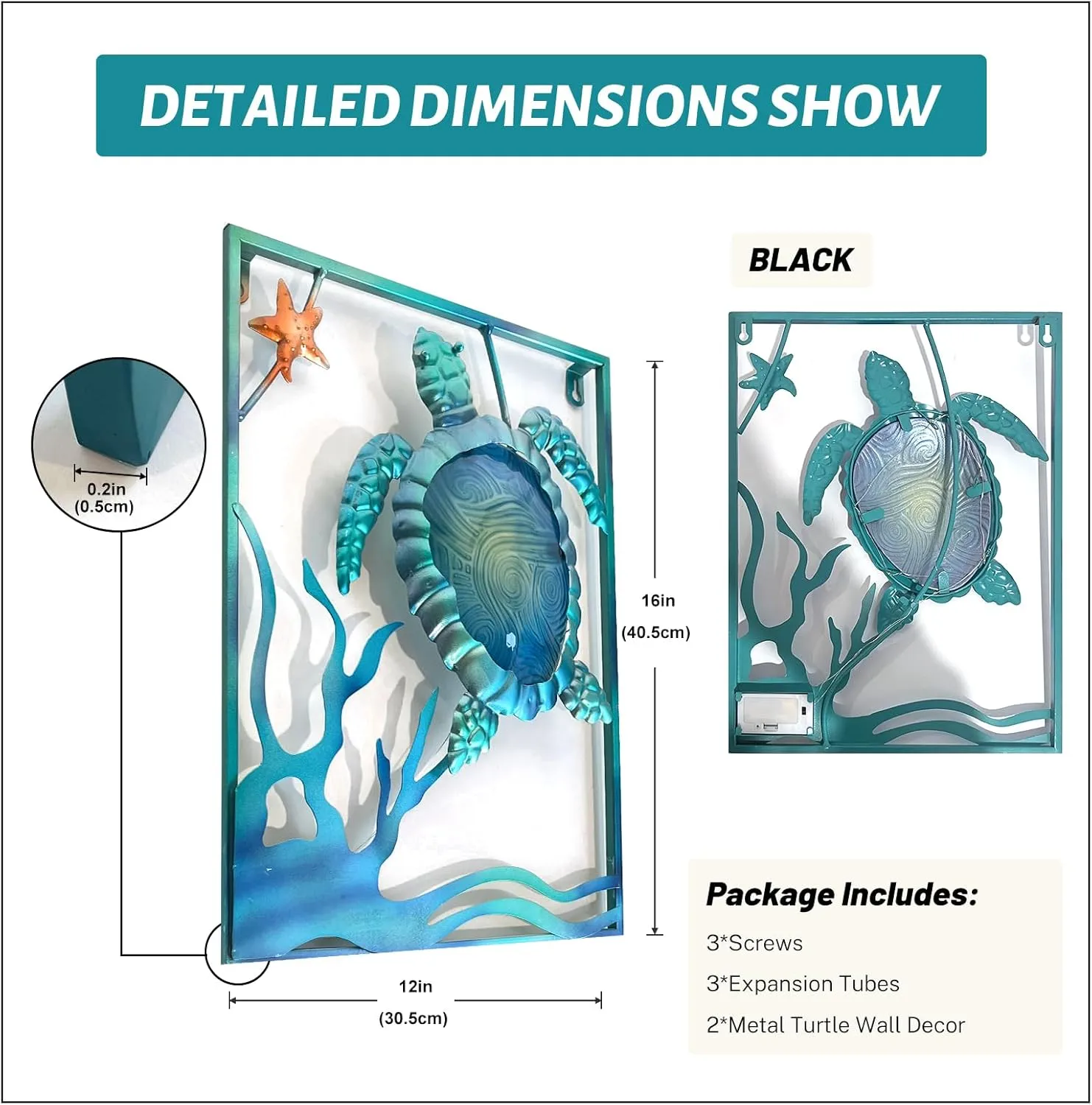 LIFFY Metal Sea Turtle Beach Themed Bathroom Wall Art Decor with Frame-Outdoor Wall Art with LED Fairy Lights, Fish Glass Art Wall Sculpture for Patio,Beach,Garden,Yard,Pool,home gift(2pcs, Blue)