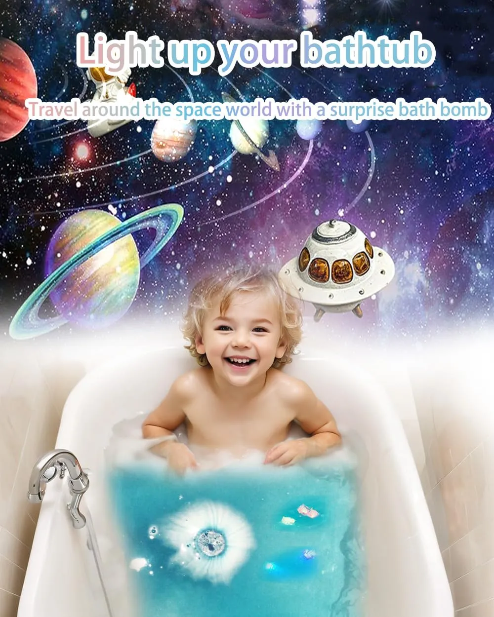 Light up Bath Bombs for Kids with Surprise Toys and Study Cards Inside, 8 Pcs Planets Bath Bomb, Organic Essential Oil Spa Gift for Women Birthday Party Christmas