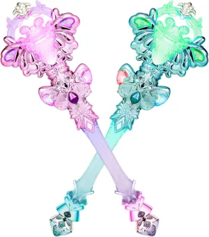 Light Up Princess Magic Wand with Music Rechargeable Fairy Toy Butterfly Wands for Kids Girls Party Favors, 2PCS, Green & Purple
