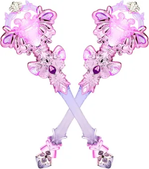 Light Up Princess Magic Wand with Music Rechargeable Fairy Toy Butterfly Wands for Kids Girls Party Favors, 2PCS, Purple