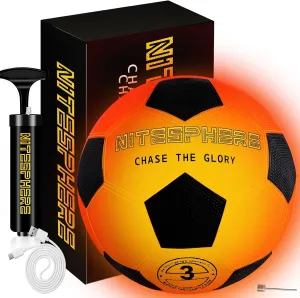 Light Up Soccer Ball: Glow in The Dark Ball with LED - Size 3 - Durable & Rechargeable for Outdoor Sports, Birthday Gifts for Boys 6-8 - Fun Nighttime Activity Cool Stuff Kids Age 5 7 8