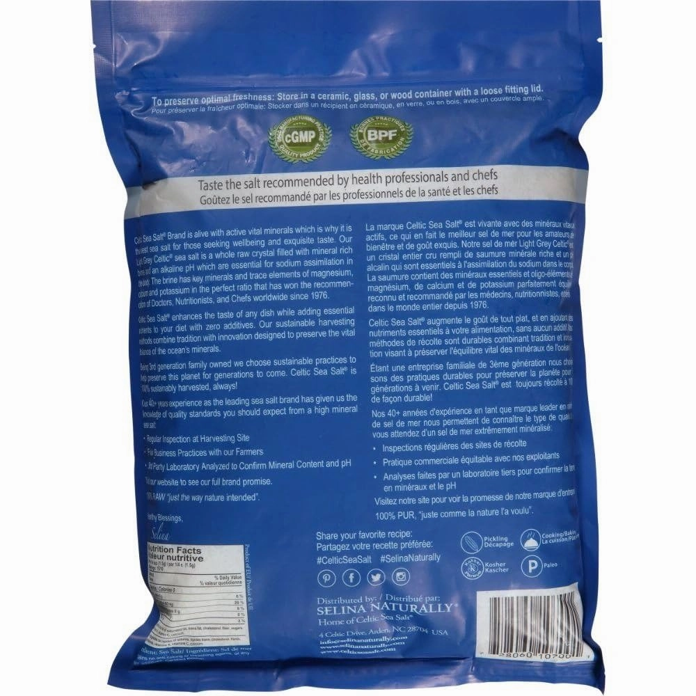 Light Grey Celtic Sea Salt 5 Pound Resealable Bag – Additive-Free, Delicious Sea Salt, Perfect for Cooking, Baking and More - Gluten-Free, Non-GMO Verified, Kosher and Paleo-Friendly