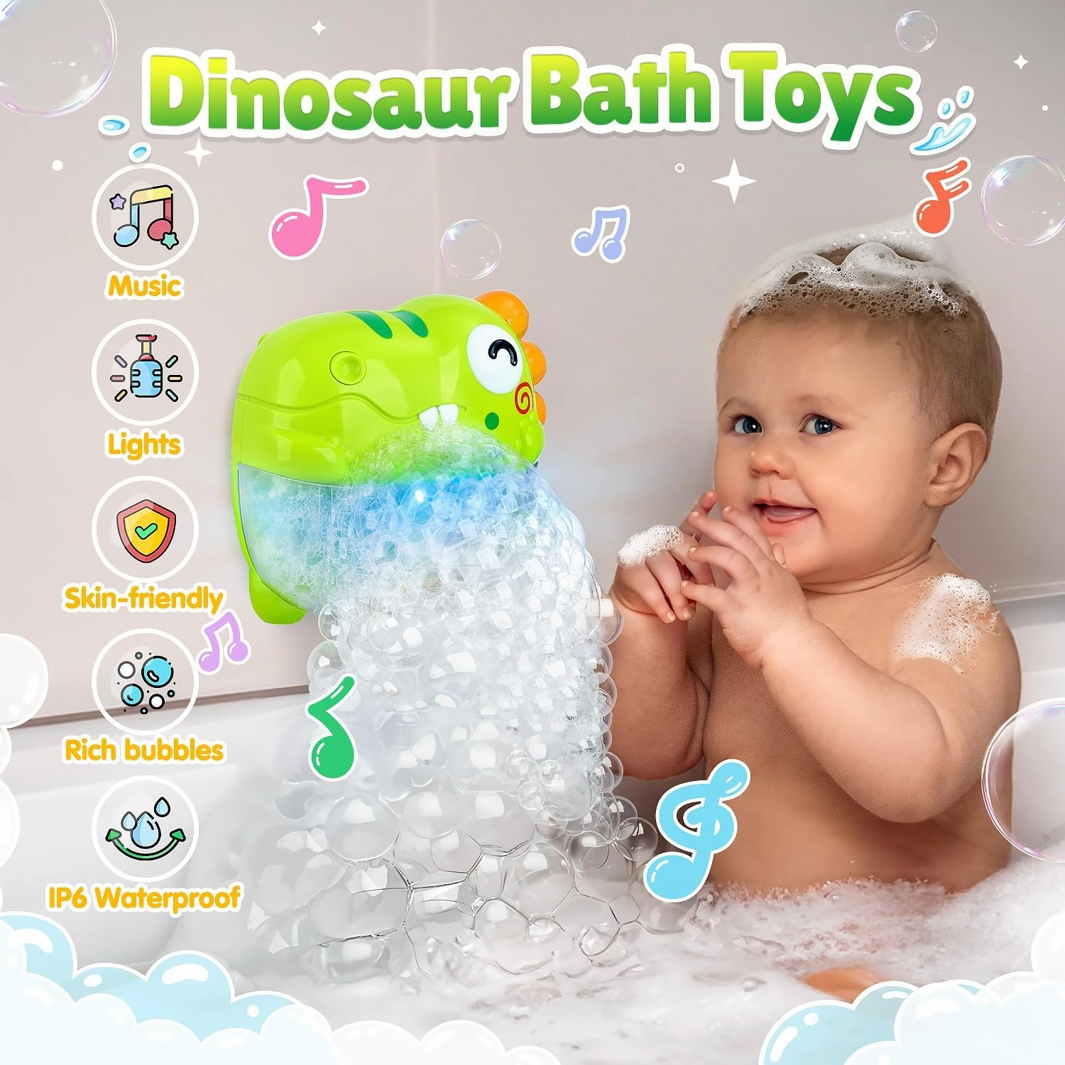 Light Up Bubble Bath Toys - Dinosaur Baby Bath Toys with Sounds and Lights, Automatic Bath Bubble Machine for Bathtub Toys Bath Bubble Maker Toddler Shower Toys for Kids