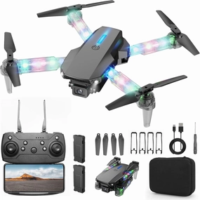 Light up Drone with Camera 1080P for Kids Foldable Mini Drone for Kids Adults Beginners Boys Toys Auto Return One Key Take Off Gifts for Boys