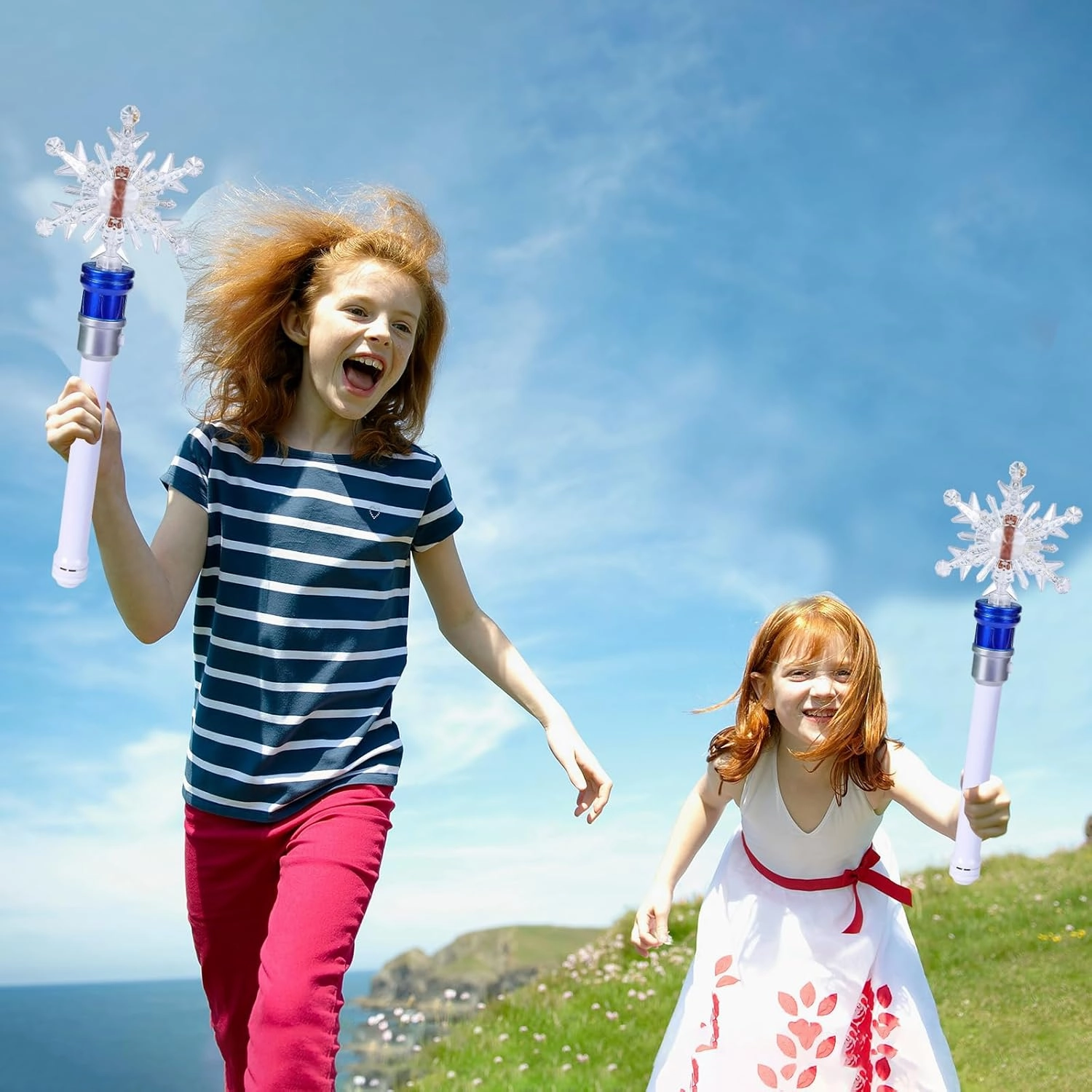 Light Up Frozen Snowflake Wand- Snowflake Spinning Wands,Magic Wand Rotating Toy for Girls and Boys, Magic Princess Sensory Toys,Christmas & Birthday Gift (Blue2PC)