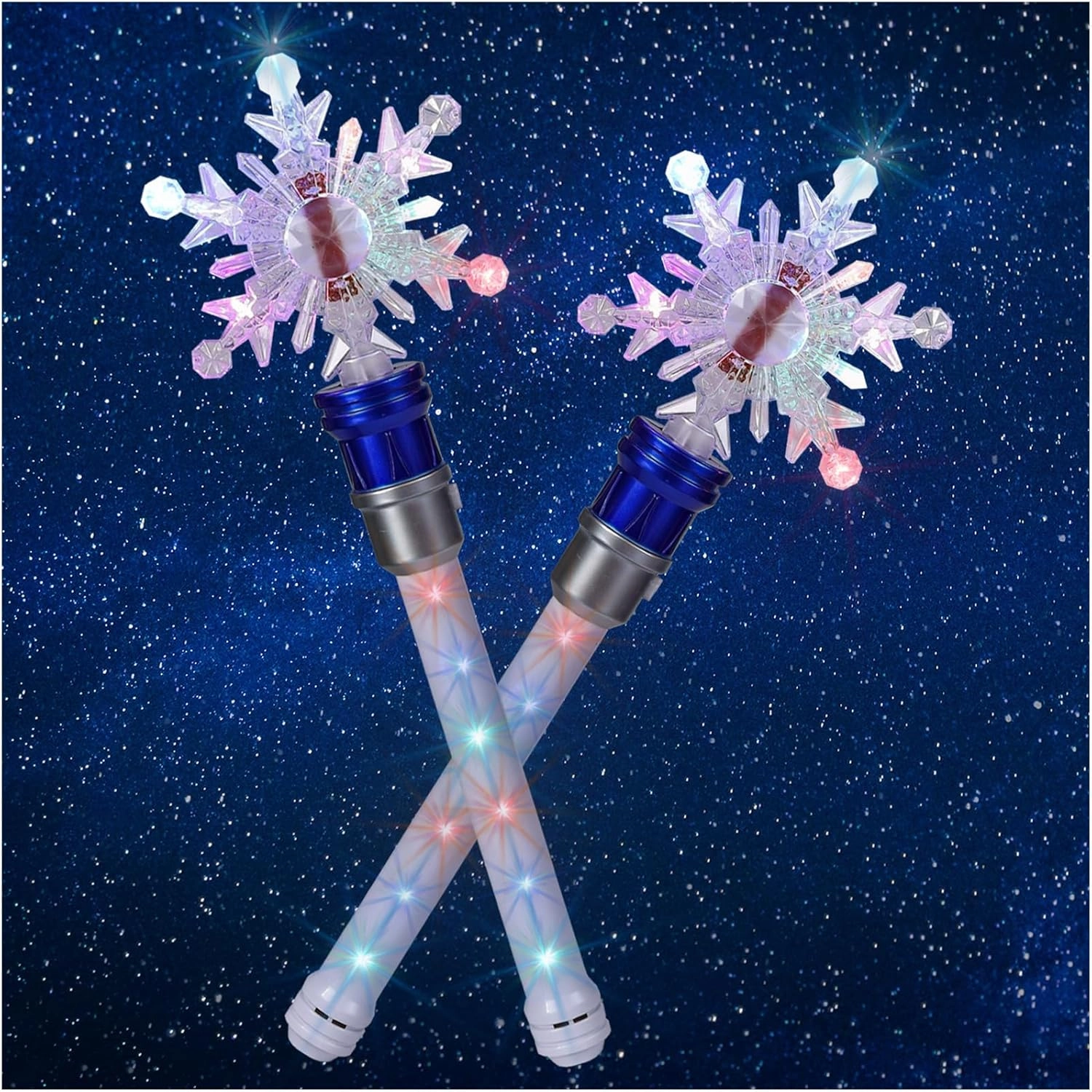 Light Up Frozen Snowflake Wand- Snowflake Spinning Wands,Magic Wand Rotating Toy for Girls and Boys, Magic Princess Sensory Toys,Christmas & Birthday Gift (Blue2PC)