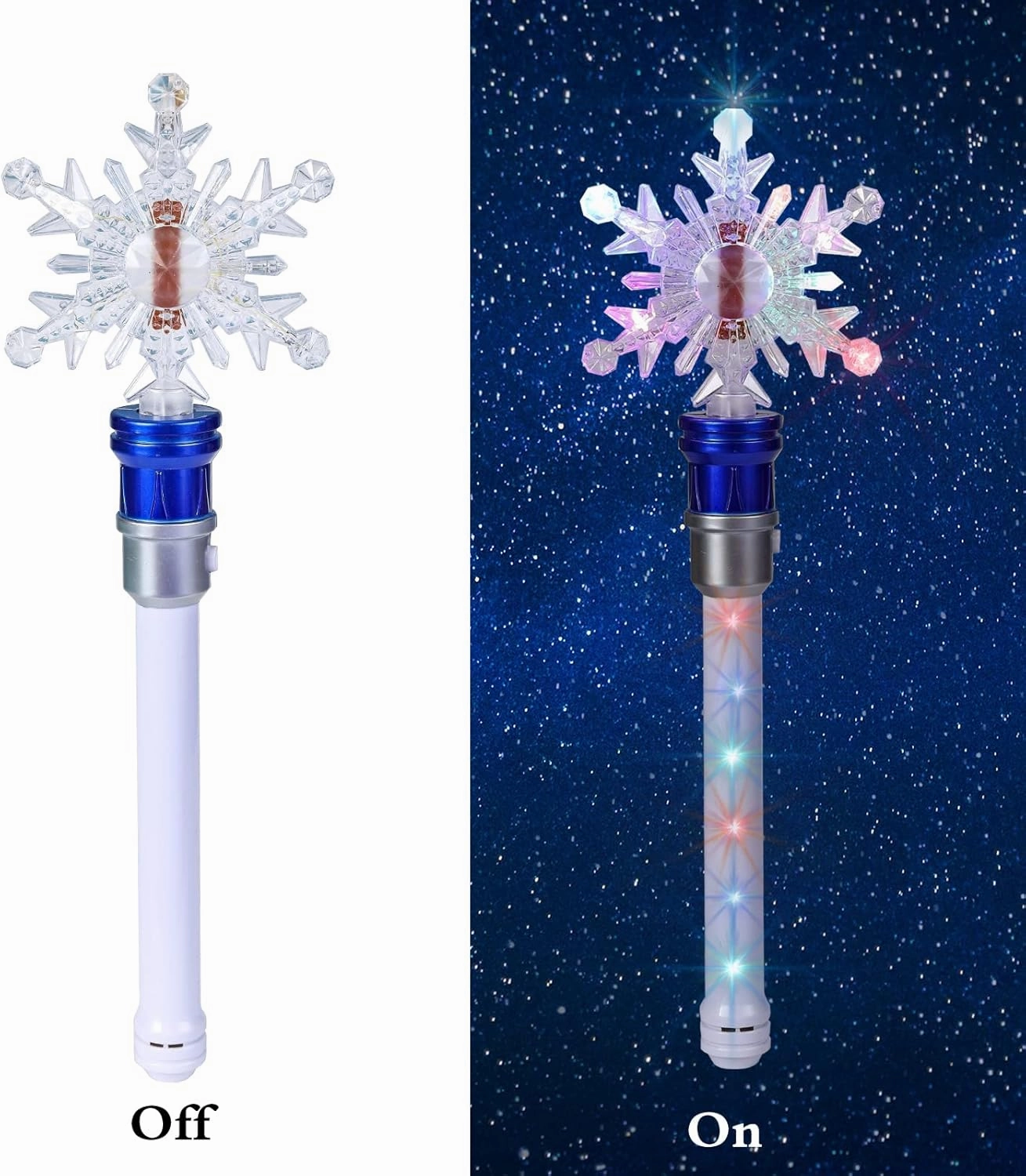 Light Up Frozen Snowflake Wand- Snowflake Spinning Wands,Magic Wand Rotating Toy for Girls and Boys, Magic Princess Sensory Toys,Christmas & Birthday Gift (Blue2PC)