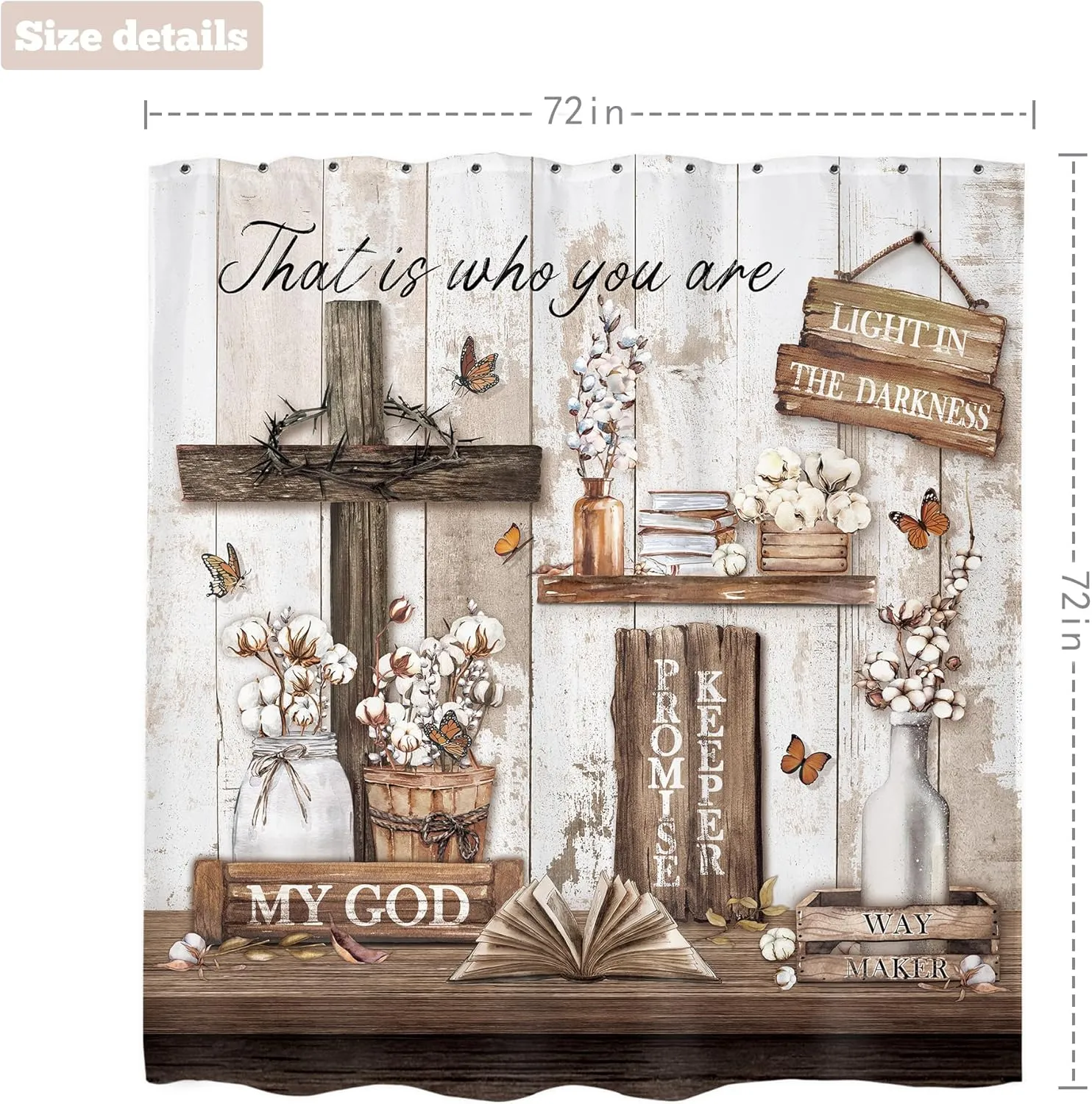 LIGHTINHOME Rustic Bible Verse Shower Curtain 72Wx72H Inches Christian Farmhouse Cross Inspirational Quotes Scriptures Holy Country Bathroom Decor Fabric Waterproof Polyester Set with Hooks