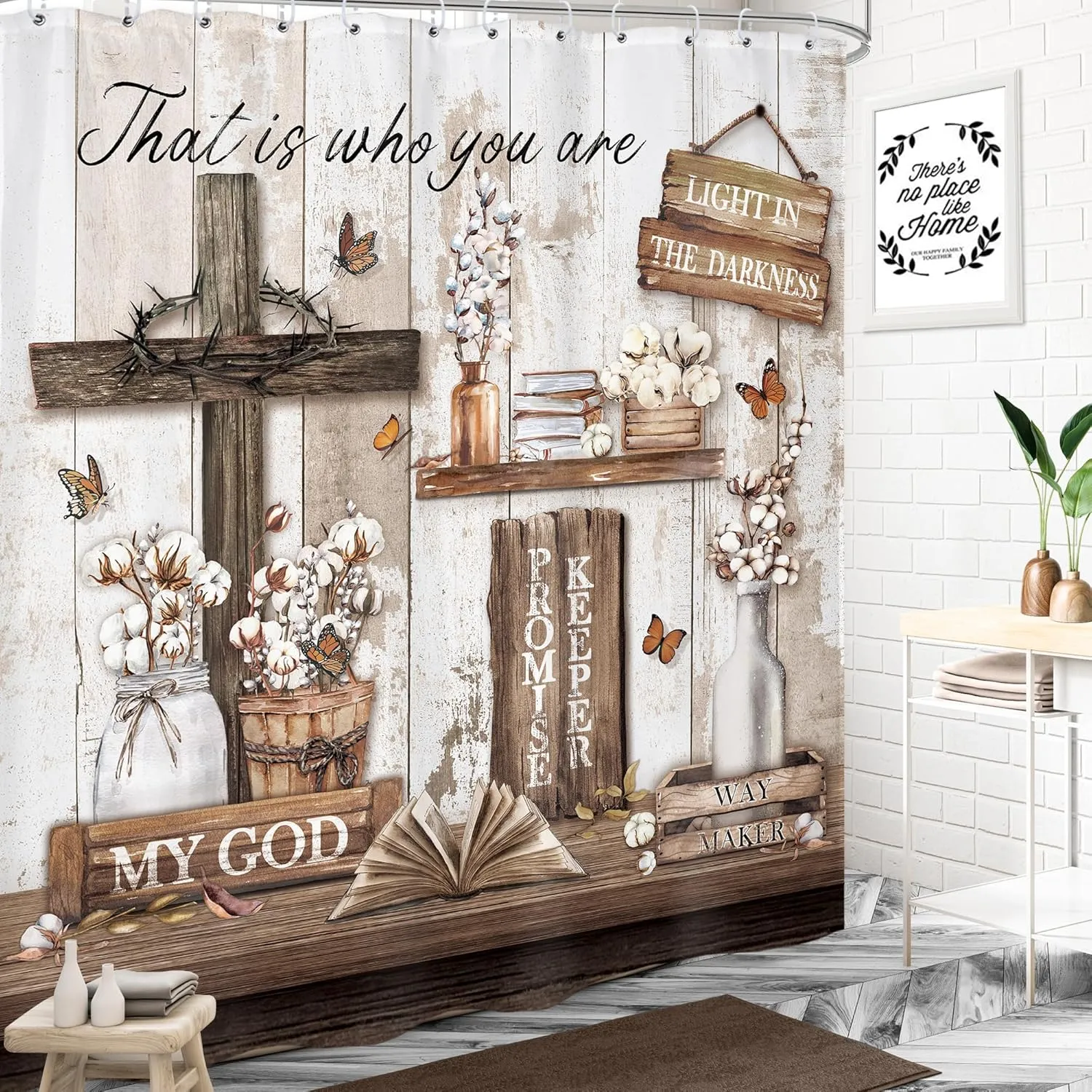LIGHTINHOME Rustic Bible Verse Shower Curtain 72Wx72H Inches Christian Farmhouse Cross Inspirational Quotes Scriptures Holy Country Bathroom Decor Fabric Waterproof Polyester Set with Hooks
