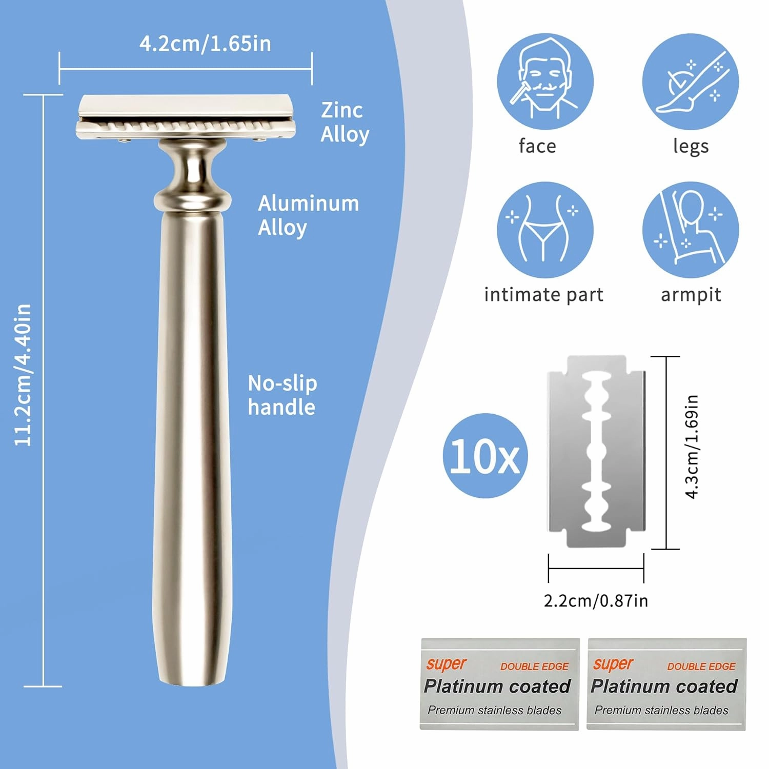 LILAC Eco Safety Razor Set - Stainless Steel Unisex Shaver with 10 Platinum Blades | Reusable Metal Handle, Plastic-Free Grooming Kit for Sustainable Luxury(Razor)