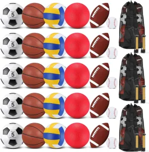 Liliful 36 Pcs Bulk Assorted Sport Balls Set Football Soccer Playground Ball Basketball Volleyball Baseball with Equipment Bag Pump for Kid Youth Adult Back to School Gifts