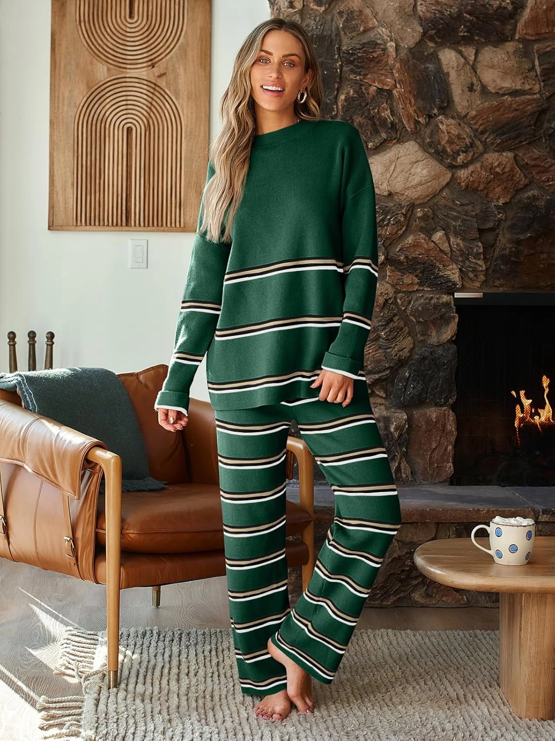LILLUSORY 2 Piece Sets for Women 2025 Two Piece Lounge Sets Fall Fashion Oversized Striped Knit Sweaters Outfits Clothes