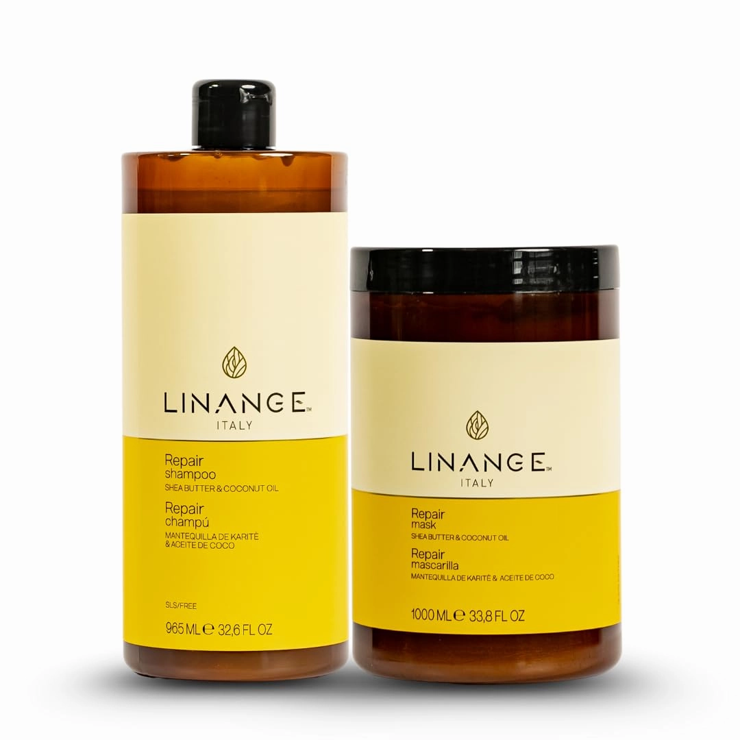 Linange Repair Shampoo and Mask Kit | Deep Nourishment with Shea Butter & Coconut Oil | Restores Strength, Shine & Manageability for Damaged & Treated Hair