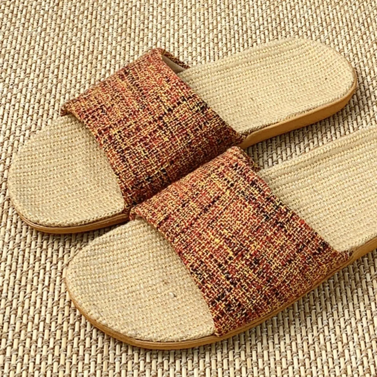 Linen Slippers for Women Men Summer Home Slippers Indoor Soft Sole Anti-Slip and Wear-Resistant Couple Slippers Open Toe Breathable House Shoes