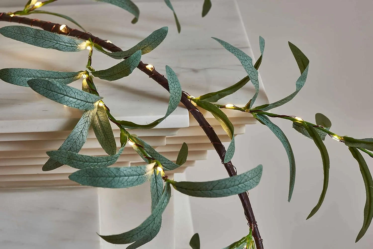 LITBLOOM Lighted Olive Garland Battery Operated with Timer 96 Fairy Lights 6FT, Artificial Greenery Twig Vine Lights for Christmas Spring Fireplace Mantle Decoration Indoor Outdoor