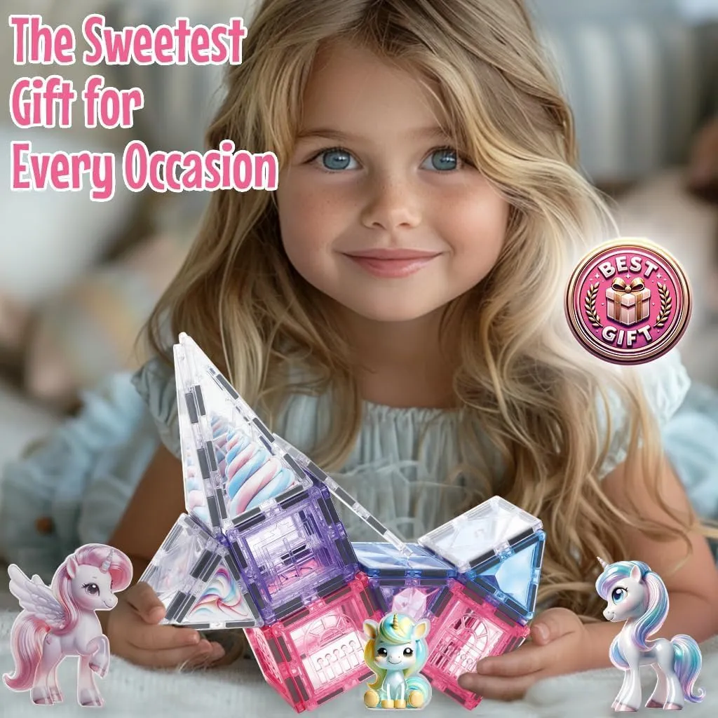Little Pi Unicorn Toys for Girls Age 4-6 - Unicorn Magnetic Tiles Frozen Toys for Girls Age 4-7 - 3 Year Old Girl Gifts 4 Year Old Girl Birthday Gifts Magnetic Blocks Age 3 4 5 6 7 8