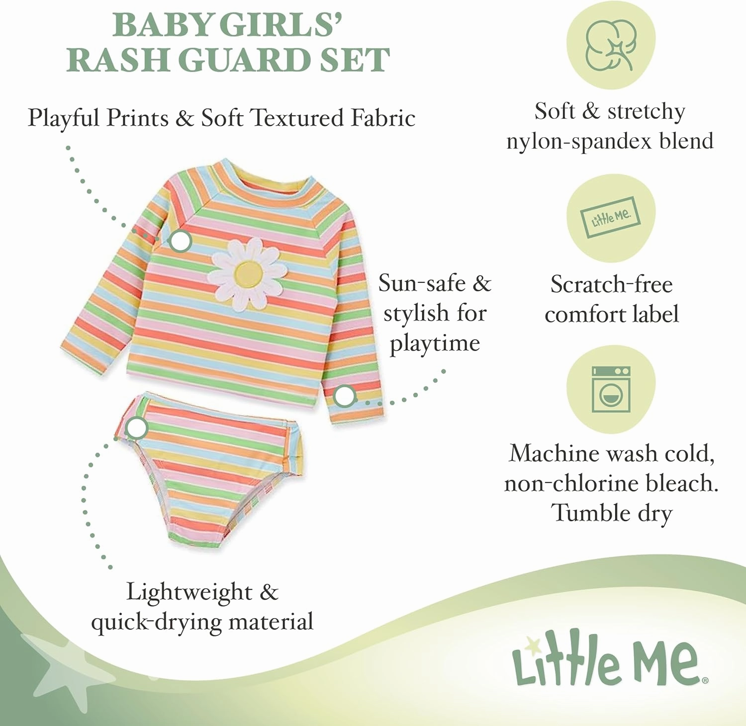 Little Me Baby Girl's Two-Piece UPF  50 Sun Protection Rash Guard Set