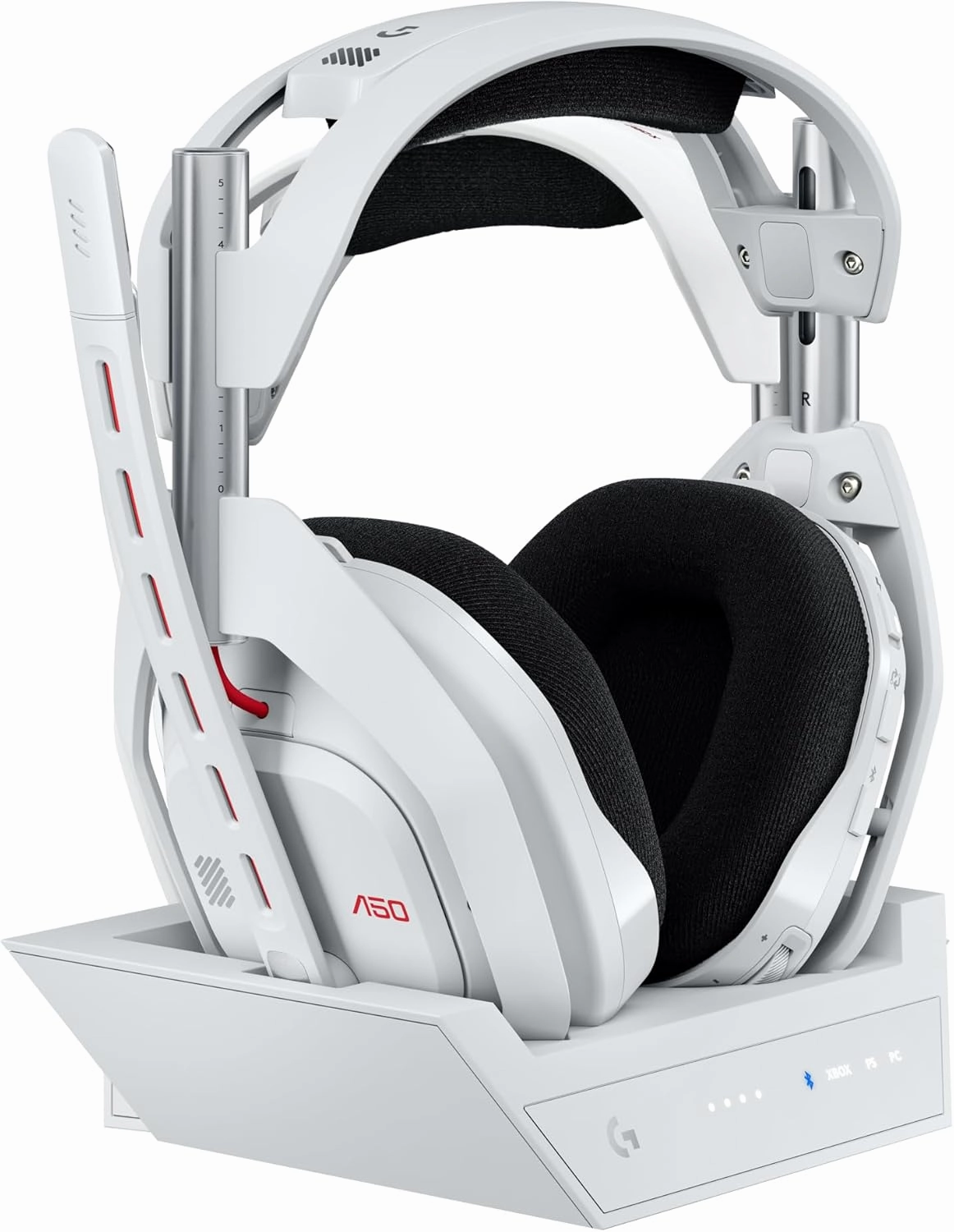 Logitech G Astro A50 Omni-Platform Wireless Gaming Headset   Base Station for PS5, Xbox, PC: PLAYSYNC Audio Switcher, <16 bit/48kHz (Console), <24 bit/48 kHz (PC), 24hr Battery, 2.4GHz & BT - White
