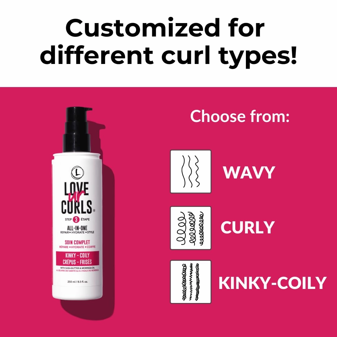 Love Ur Curls - Shampoo, Conditioner, Kinky-Coily All In One Styler to repair, define and hydrate hair and Irish Sea Moss Gel for touchable hold