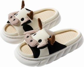 Lovely Rabbit Slippers Cow Linen Slippers, Animal slippers Summer Cotton Linen Couple Home Shoes Indoor Outdoor