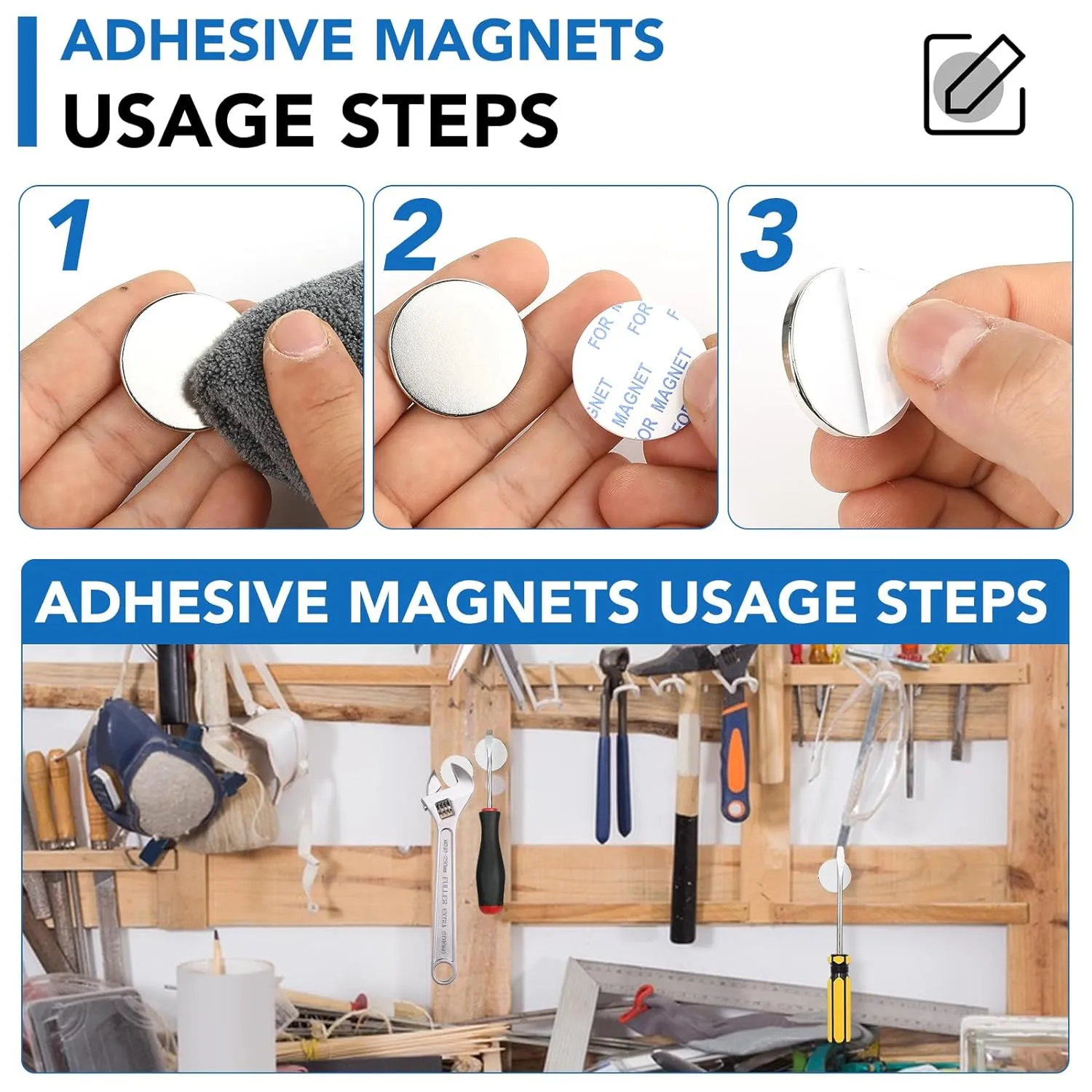 LOVIMAG Super Strong Neodymium Disc Magnets, Powerful Rare Earth Magnet with Double-Sided Adhesive for Fridge, DIY, Building, Scientific, Craft, and Office Magnetic - 1.26 inch x 1/8 inch, Pack of 12