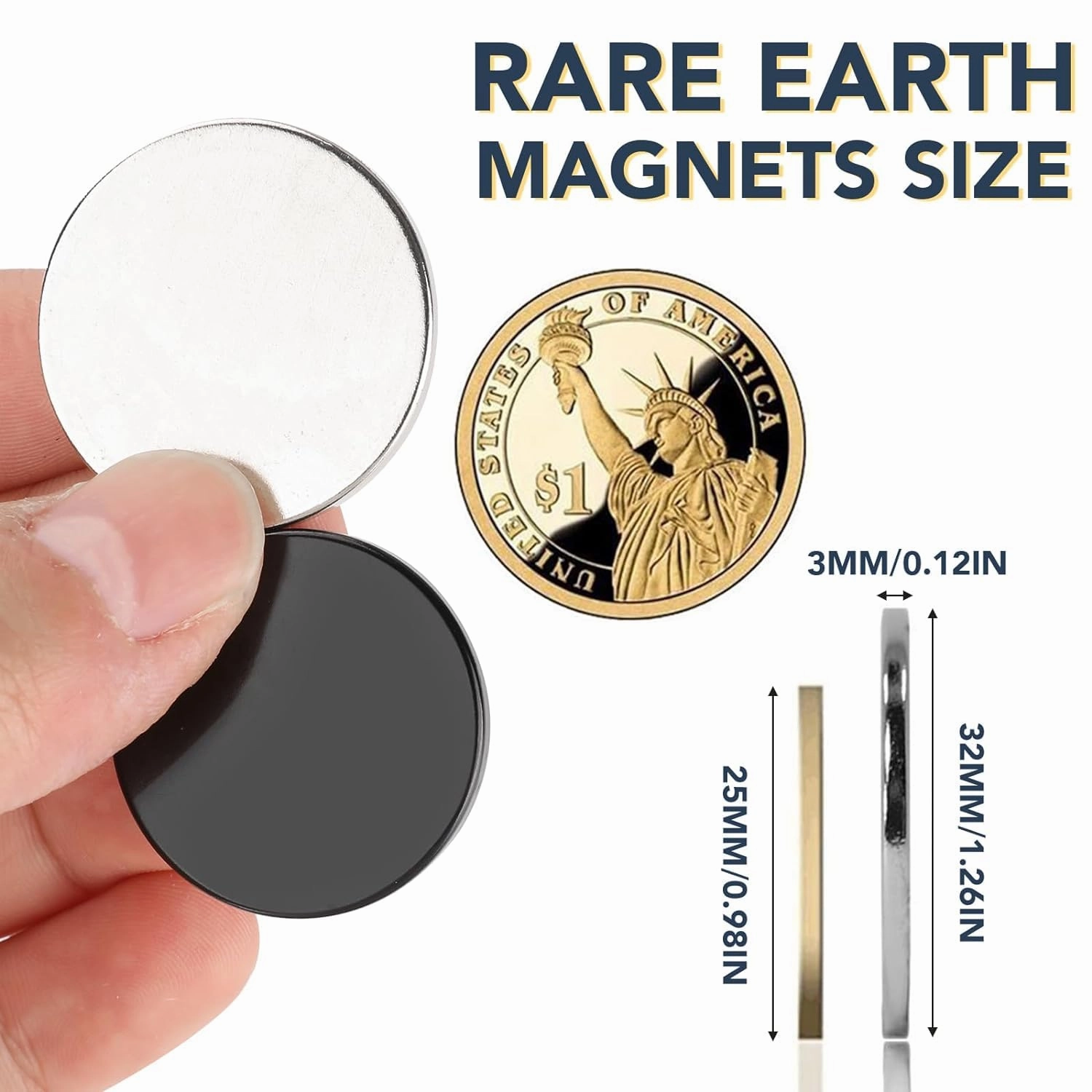 LOVIMAG Strong Rare Earth Neodymium Magnets, Powerful Disc Magnets with Double-Sided Adhesive, Heavy Duty for Fridge, Office, Science, DIY - 1.26in x 1/8in, Pack of 20 (10 Black, 10 Silver)