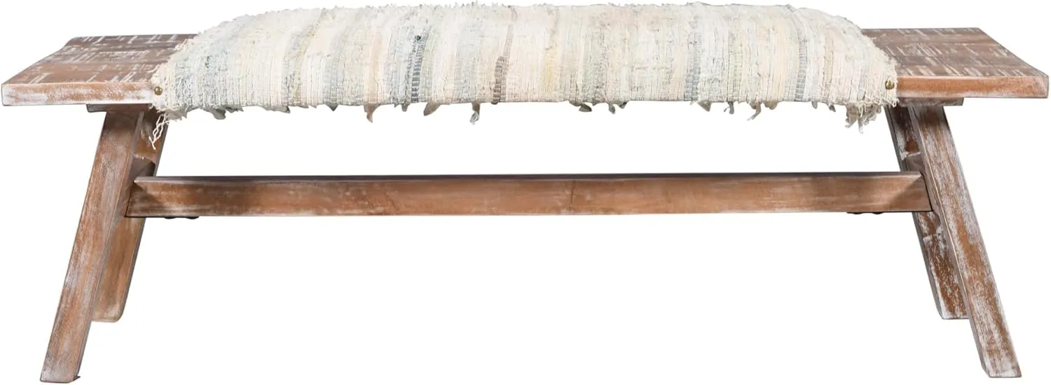 LR Home Brown/Multicolor Handmade Upholstered Bench for Bedroom End of Bed | Bohemian Accent Bench for Living Room, or Entryway Seating | Long Rectangle Sitting Bench | 50" W x 16.5" D x 18" H