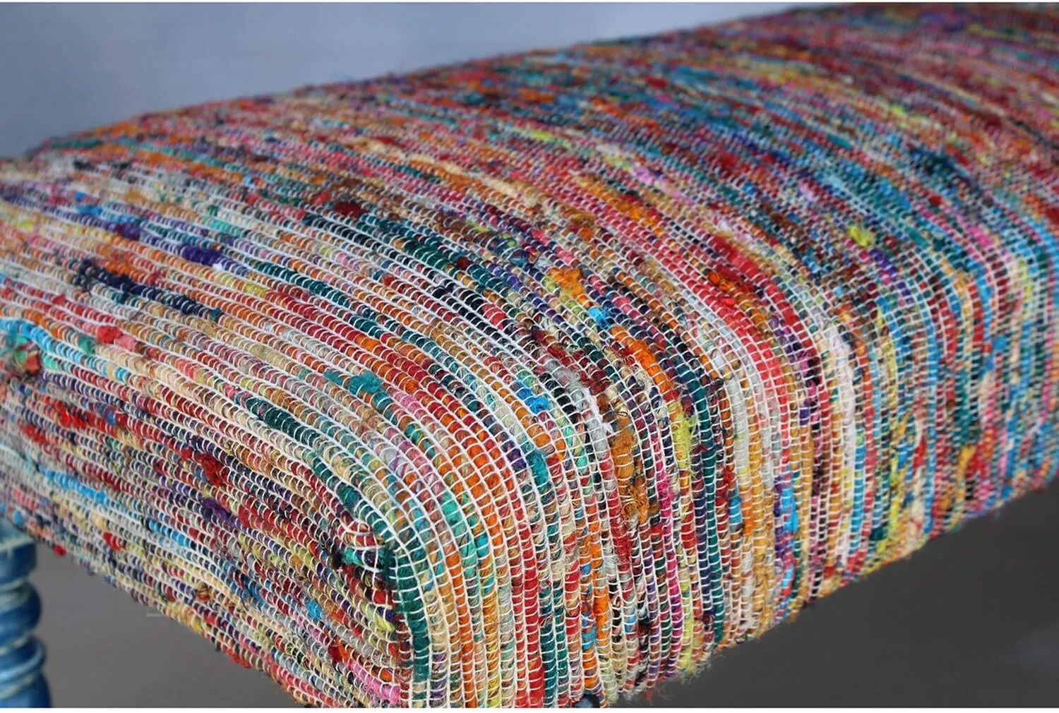 LR Home Chindi Multicolor Handmade Upholstered Bench for Bedroom End of Bed | Modern Accent Bench for Living Room, Bedroom, or Entryway Seating | Long Rectangle Sitting Bench | 47" W x 16" D x 18" H