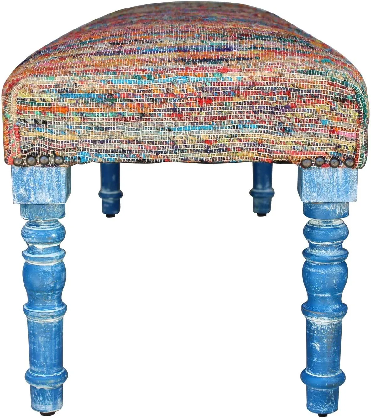 LR Home Chindi Multicolor Handmade Upholstered Bench for Bedroom End of Bed | Modern Accent Bench for Living Room, Bedroom, or Entryway Seating | Long Rectangle Sitting Bench | 47" W x 16" D x 18" H