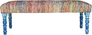 LR Home Chindi Multicolor Handmade Upholstered Bench for Bedroom End of Bed | Modern Accent Bench for Living Room, Bedroom, or Entryway Seating | Long Rectangle Sitting Bench | 47" W x 16" D x 18" H