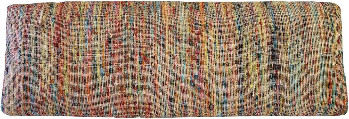 LR Home Chindi Multicolor Handmade Upholstered Bench for Bedroom End of Bed | Modern Accent Bench for Living Room, Bedroom, or Entryway Seating | Long Rectangle Sitting Bench | 47" W x 16" D x 18" H