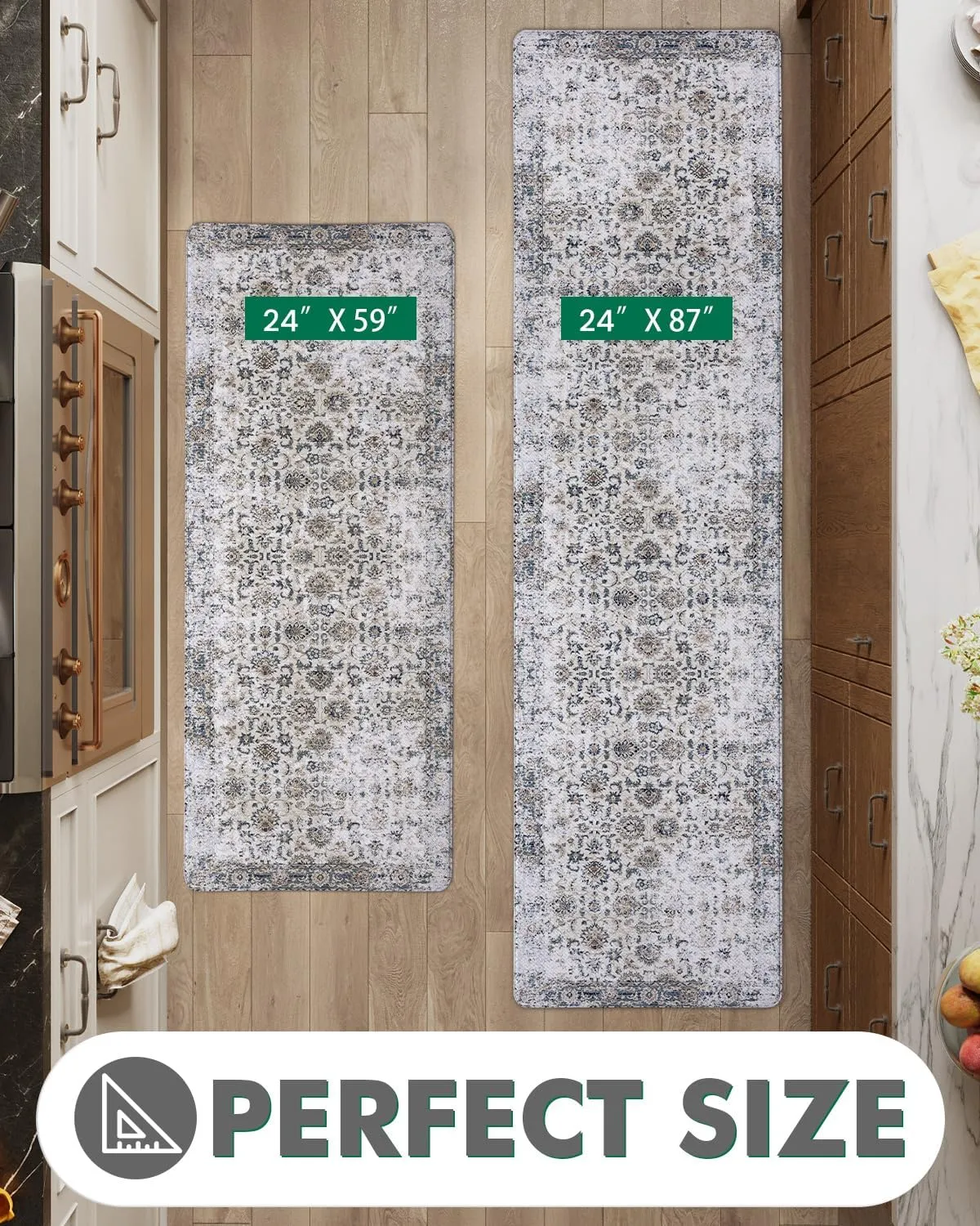 LUMI 2025 Upgraded Anti-Fatigue Cushioned Kitchen Mat for Floor, Non-Slip Padded Runners for Standing, Comfort PVC Rugs for Desk Office, Sink, Laundry, 24"x87", Light Grey