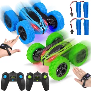Lumiparty 2 Pack RC Stunt Car with Gesture Sensor - 4WD Double Sided 360 Degree Rotating Tumbling - Rechargeable High-Speed Hobby RC Toy Cars for Kids (Aged 7 and above), Unisex