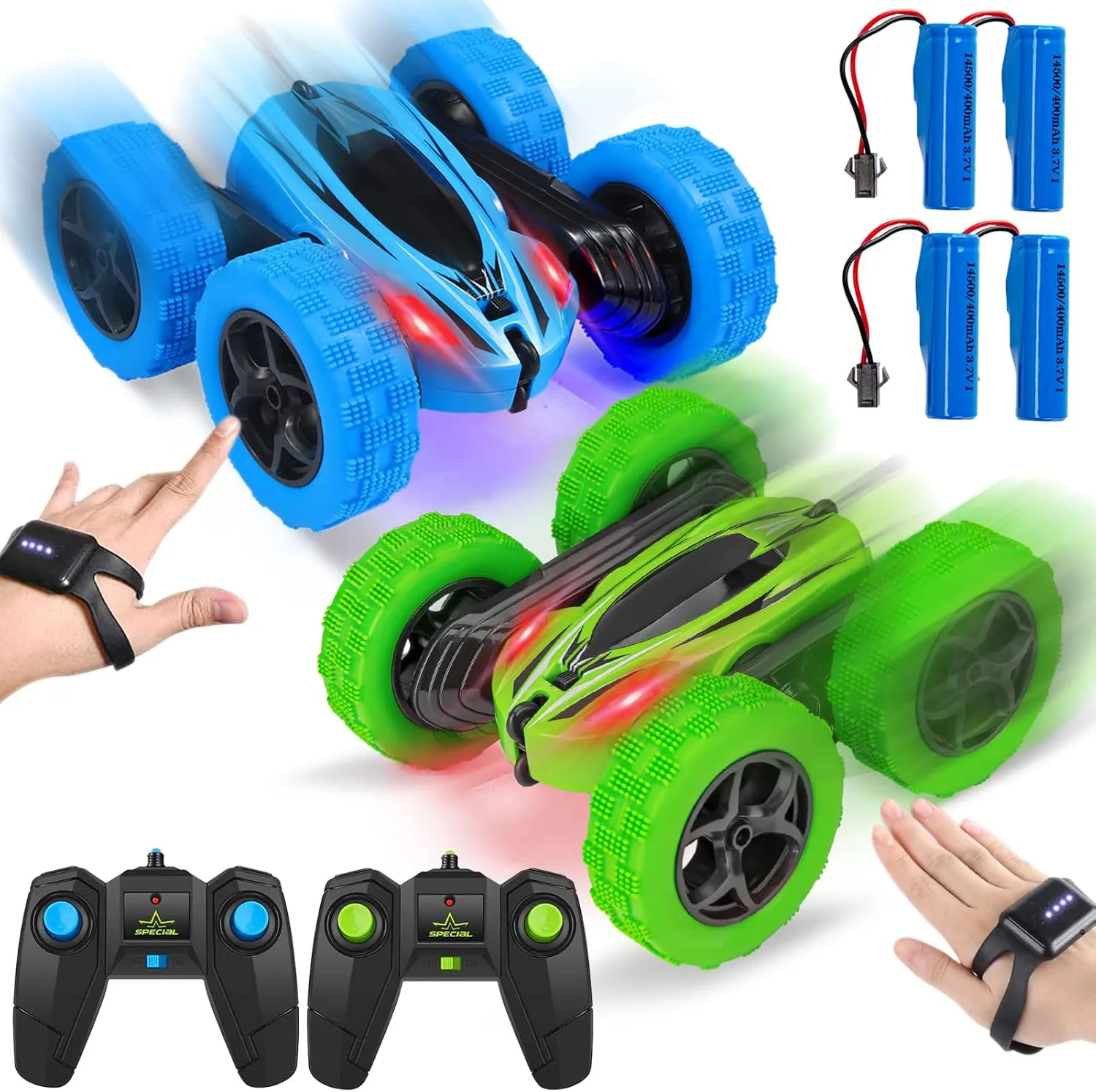 Lumiparty 2 Pack RC Stunt Car with Gesture Sensor - 4WD Double Sided 360 Degree Rotating Tumbling - Rechargeable High-Speed Hobby RC Toy Cars for Kids (Aged 7 and above), Unisex