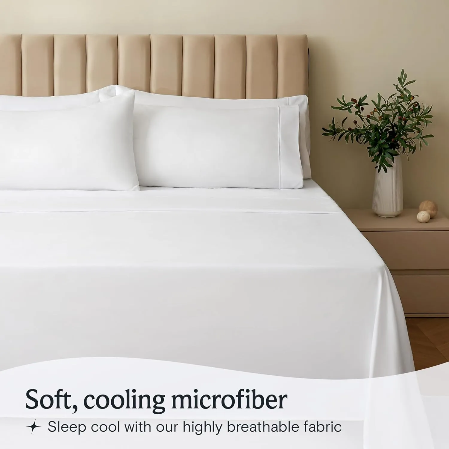 LuxClub 4 PC Queen Sheet Set, Bed Sheets, Deep Pockets 18" Eco Friendly Wrinkle Free Cooling Machine Washable Hotel Bedding Silky Soft - White