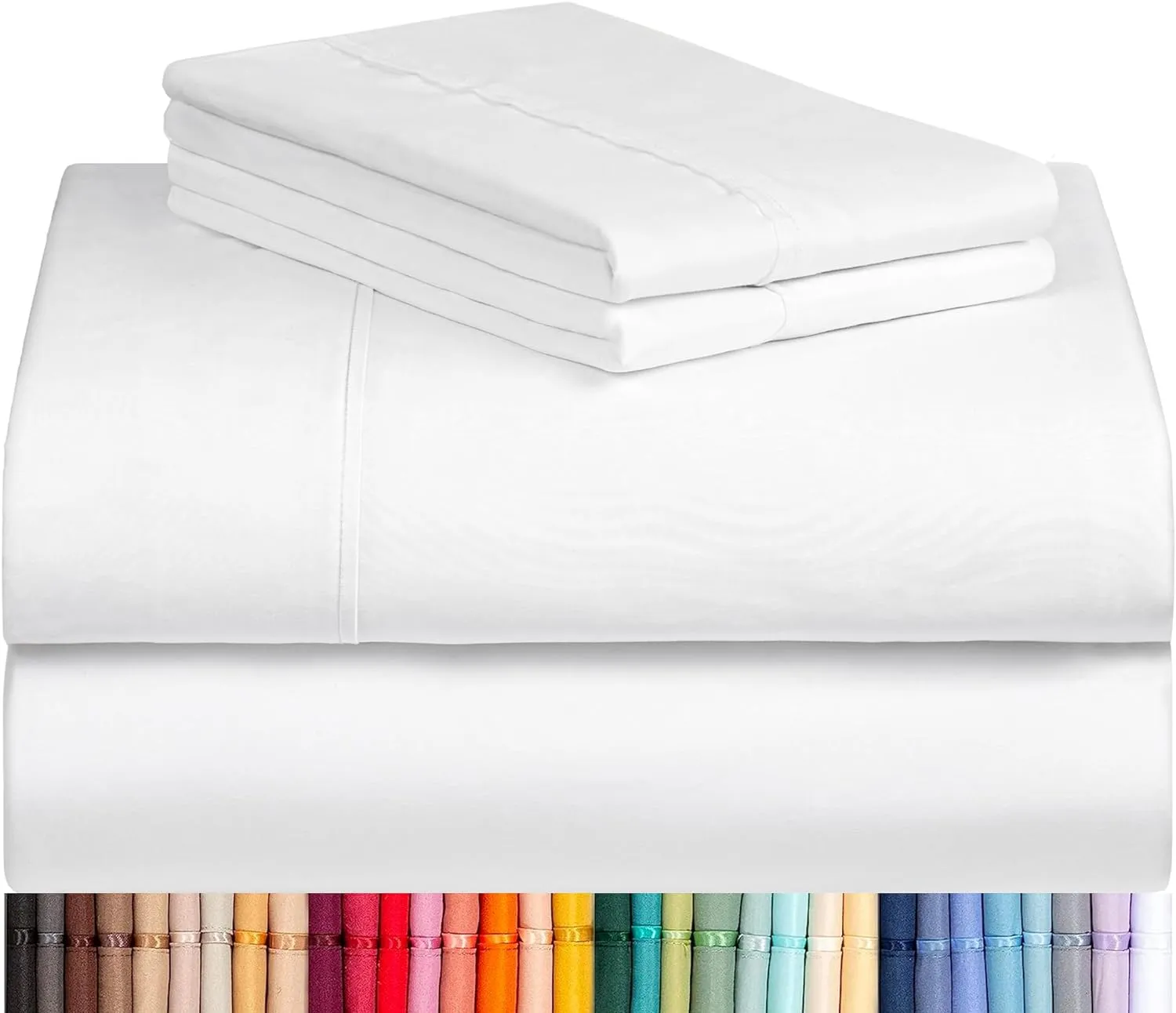 LuxClub 4 PC Queen Sheet Set, Bed Sheets, Deep Pockets 18" Eco Friendly Wrinkle Free Cooling Machine Washable Hotel Bedding Silky Soft - White