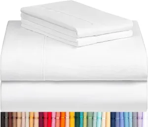 LuxClub 4 PC Queen Sheet Set, Bed Sheets, Deep Pockets 18" Eco Friendly Wrinkle Free Cooling Machine Washable Hotel Bedding Silky Soft - White