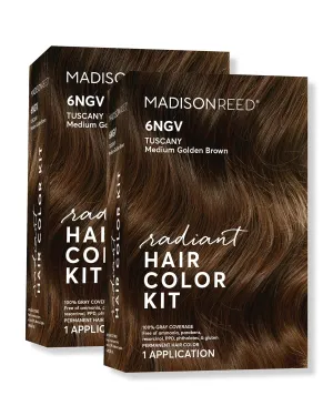Madison Reed Radiant Hair Color Kit | 6NGV Medium Golden Brown (Tuscany Brown) for 100% Gray Hair Coverage | Salon Quality Permanent Hair Dye | PPD-Free & Ammonia-Free | (Packaging May Vary) 2 Pack