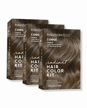 Madison Reed Radiant Hair Color Kit, Light Neutral Brown for 100% Coverage of Resistant Gray Hair, Ammonia-Free, 7.5NNA Umbria Light Brown, Permanent Hair Dye, Pack of 3