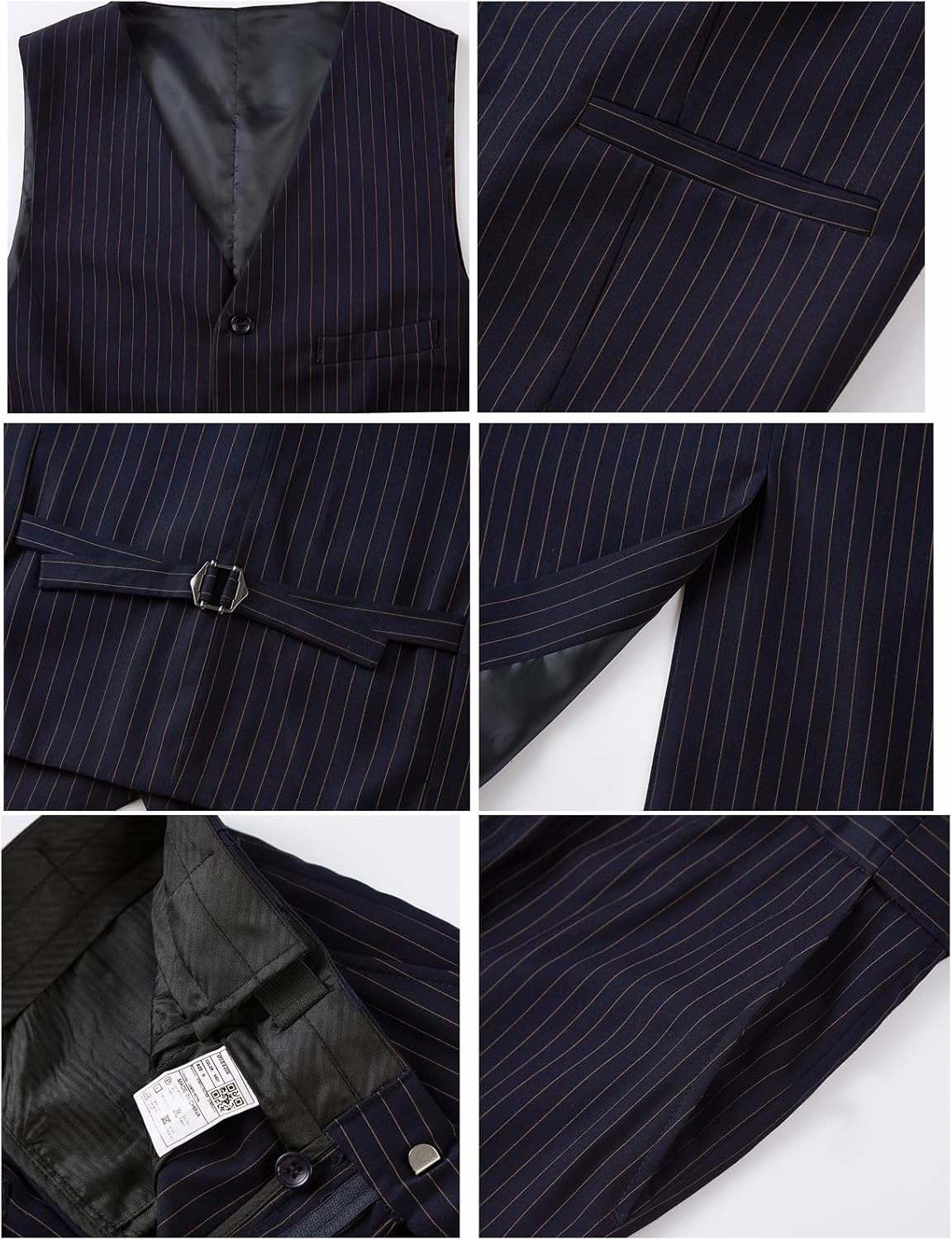 MAGE MALE Men’s Pinstripe 3 Piece Suit Slim Fit Elegant Single Breasted Business Wedding Party Blazer Vest& Pants Set