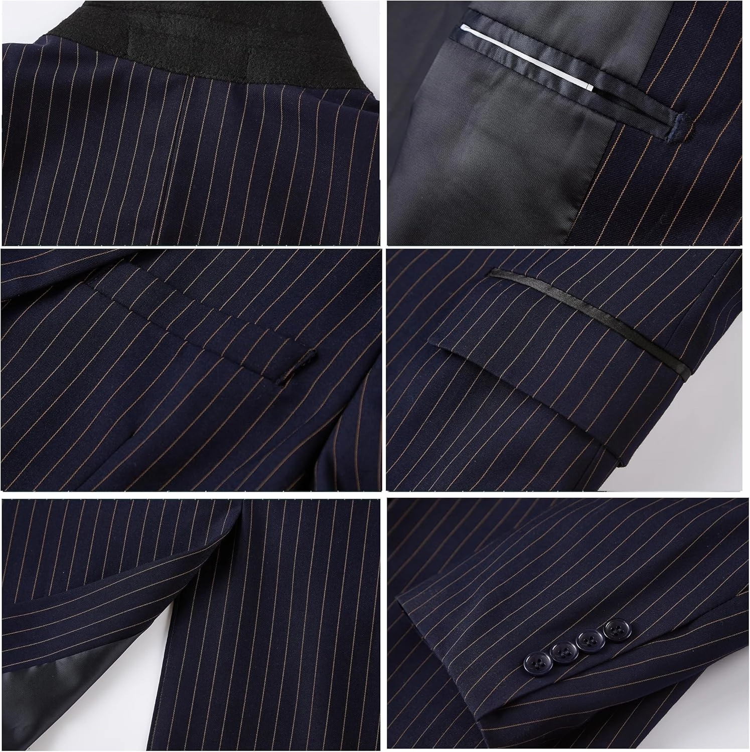 MAGE MALE Men’s Pinstripe 3 Piece Suit Slim Fit Elegant Single Breasted Business Wedding Party Blazer Vest& Pants Set