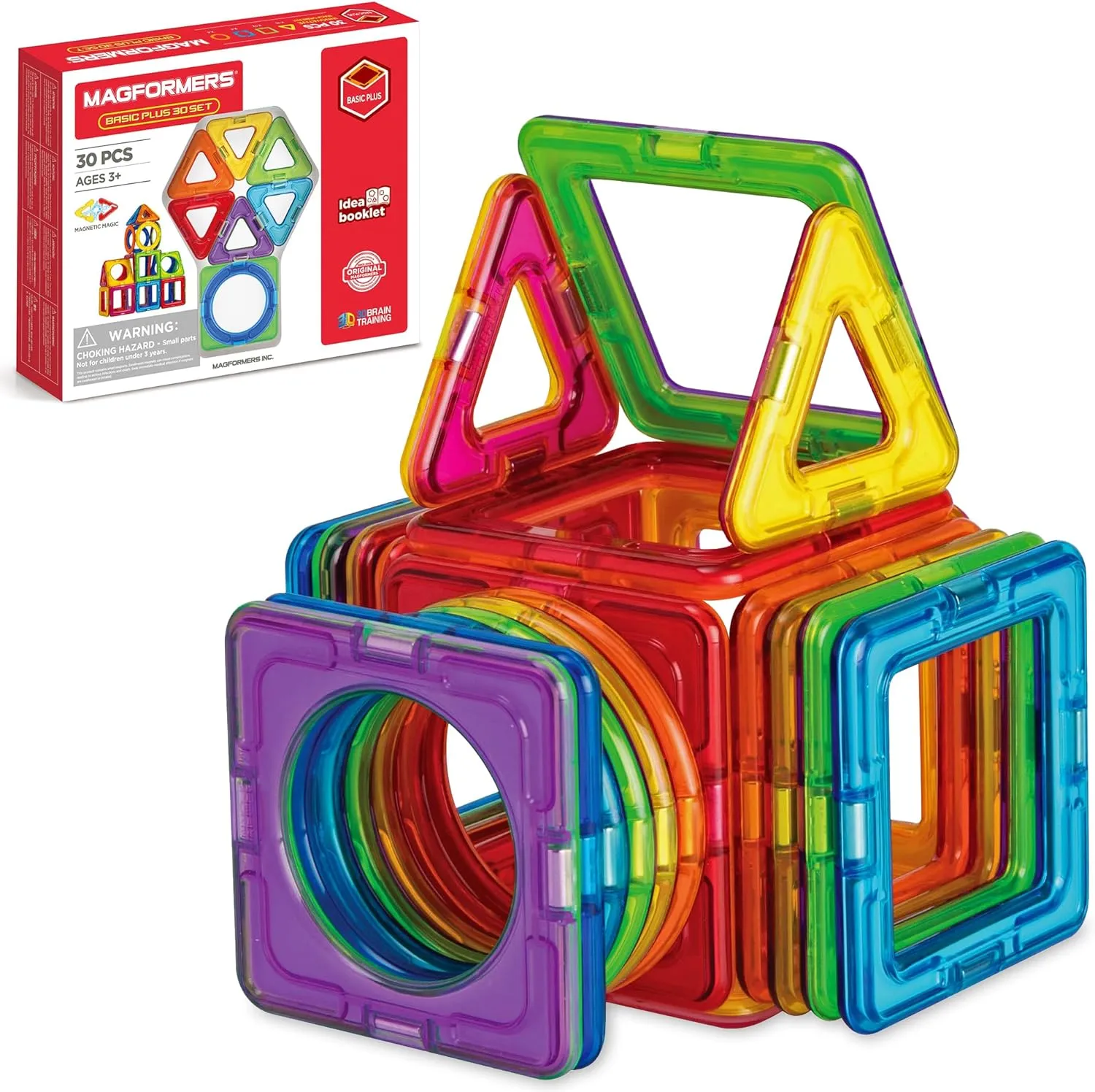 MAGFORMERS Basic Plus 30Piece, Rainbow Colors, Educational Magnetic Geometric Shapes Tiles Building STEM Toy Set Ages 3 