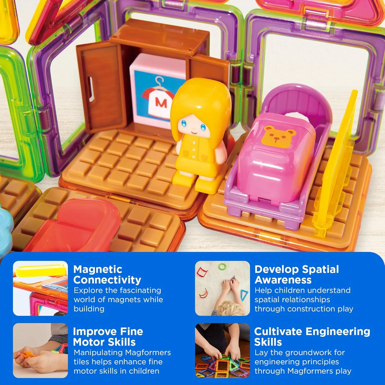 Magformers Maggy's House Set, Rainbow Colors, Educational Magnetic Geometric Shapes Tiles, Building STEM Toy Set, Ages 3 