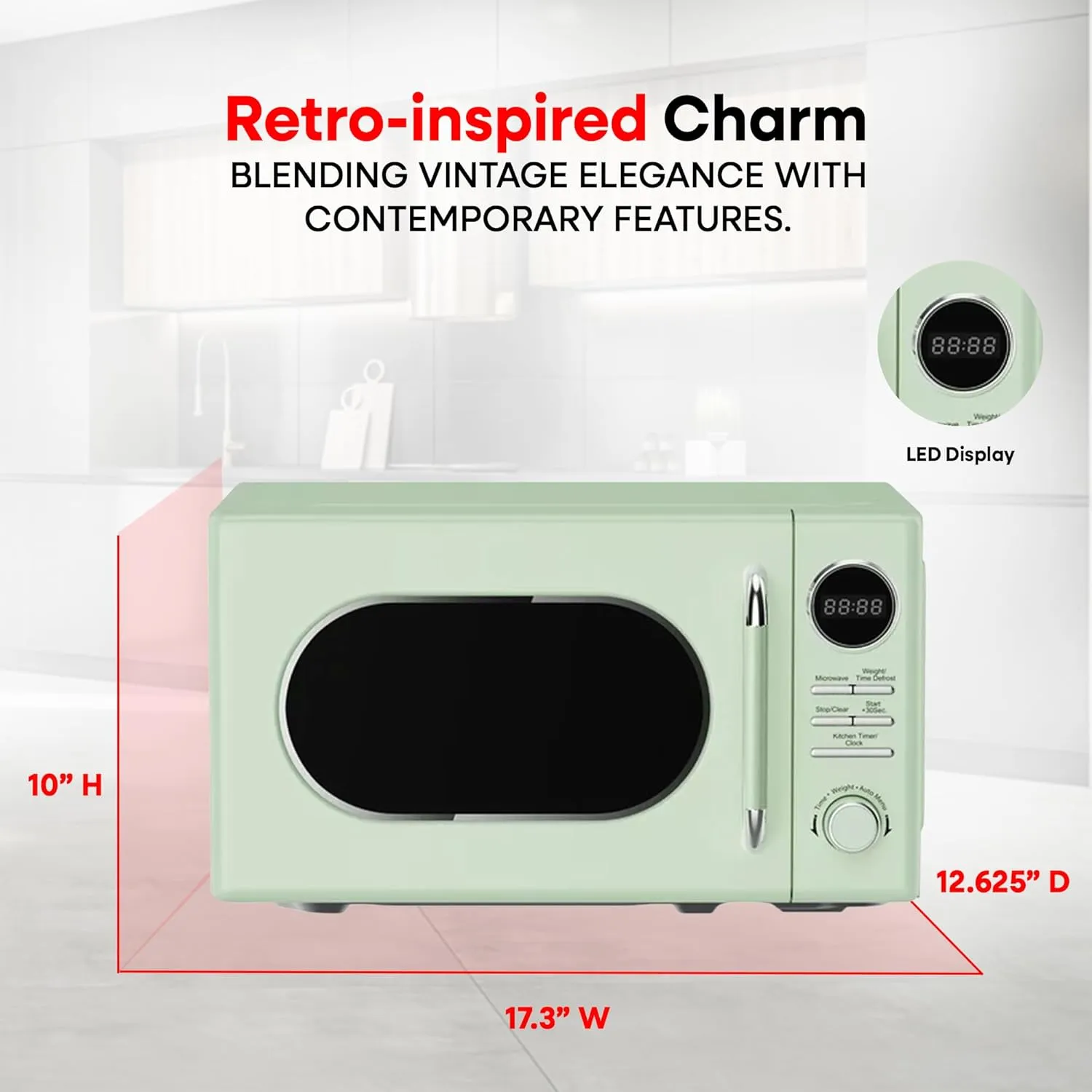 Magic Chef Countertop Microwave, Classic Retro Touch Small Appliance, 0.7 Cubic Ft, Green