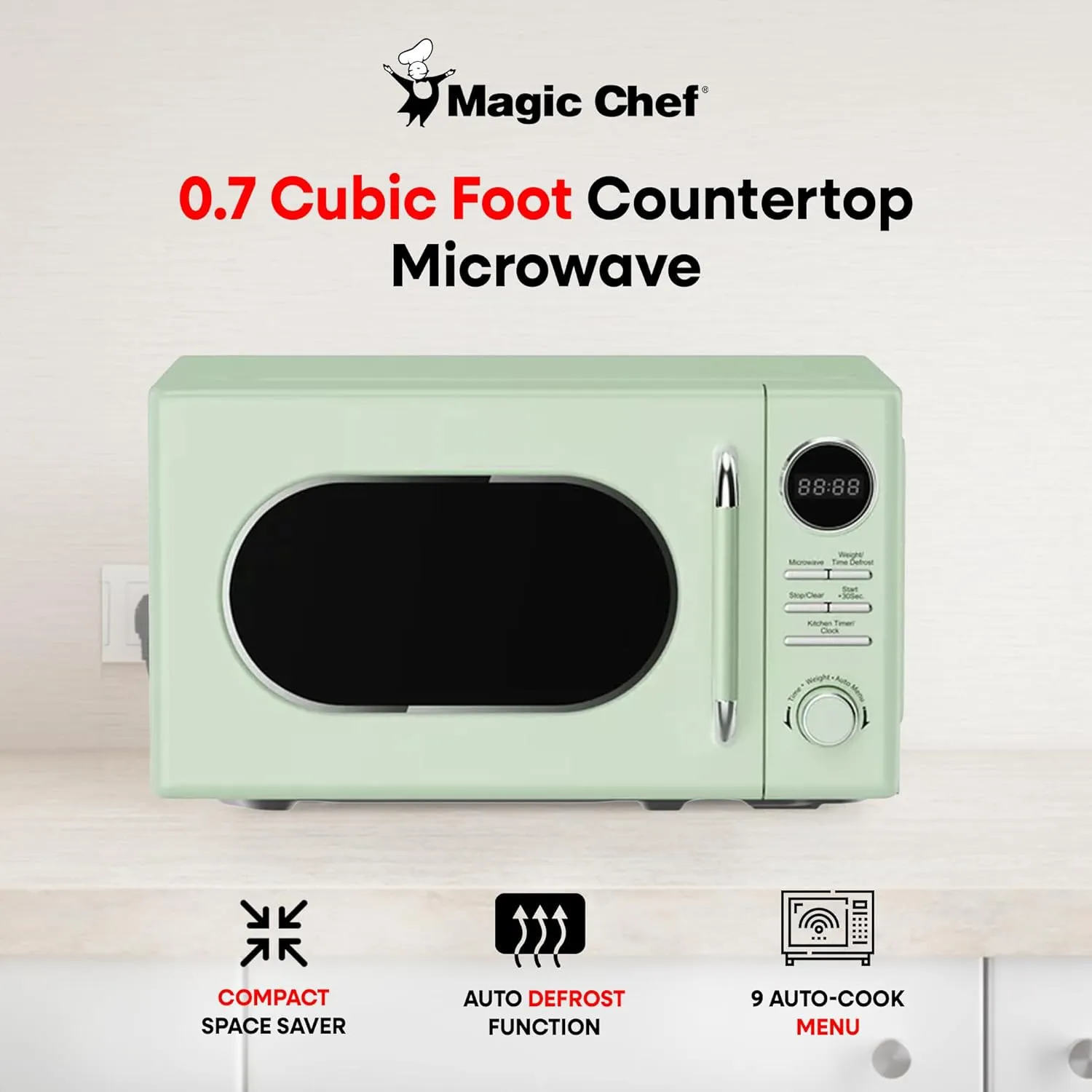 Magic Chef Countertop Microwave, Classic Retro Touch Small Appliance, 0.7 Cubic Ft, Green