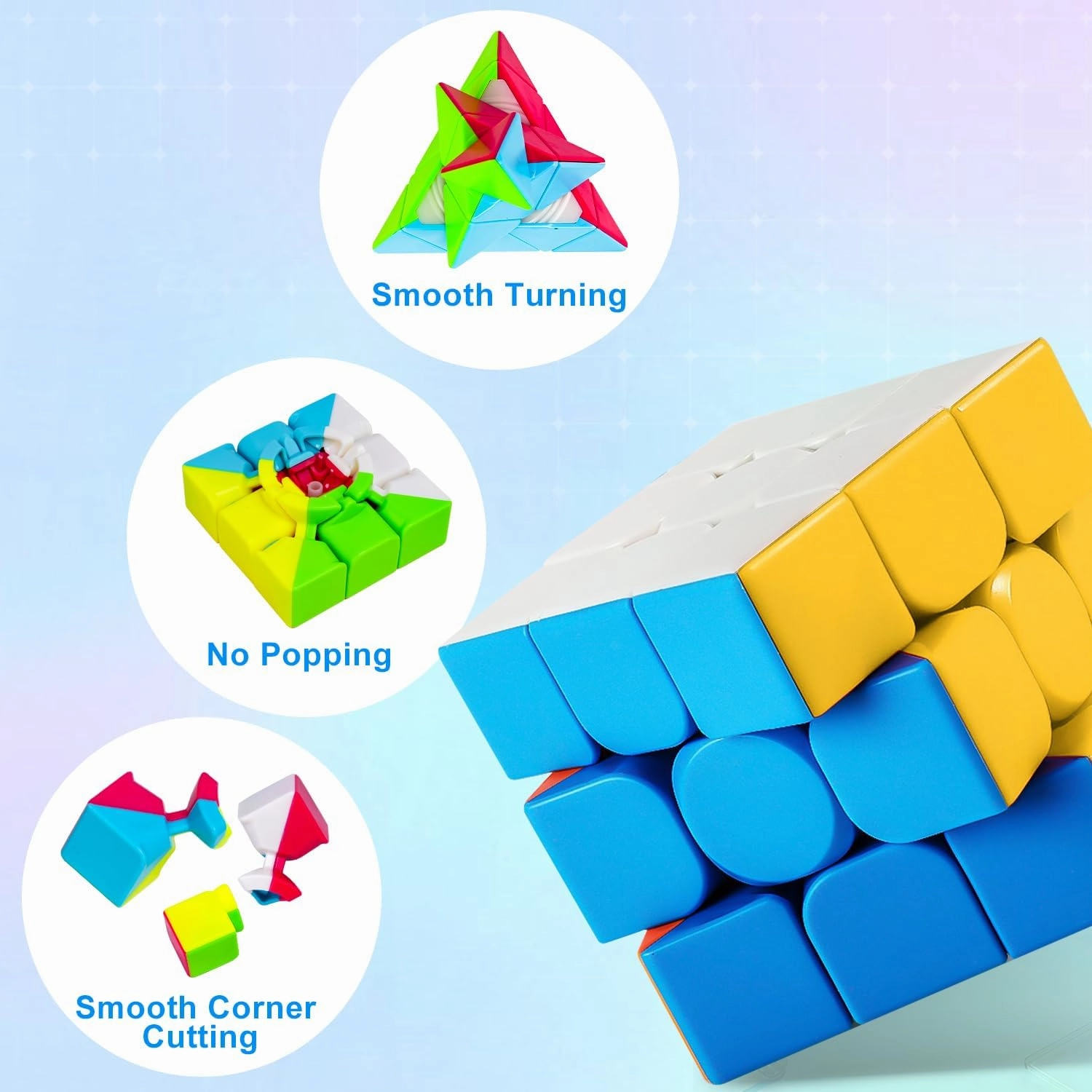 Magic Cube Set - 7 Pack with 3x3, 2x2, 4x4, Pyramid Megaminx, Stickerless Speed Cubes for Kids & Adults