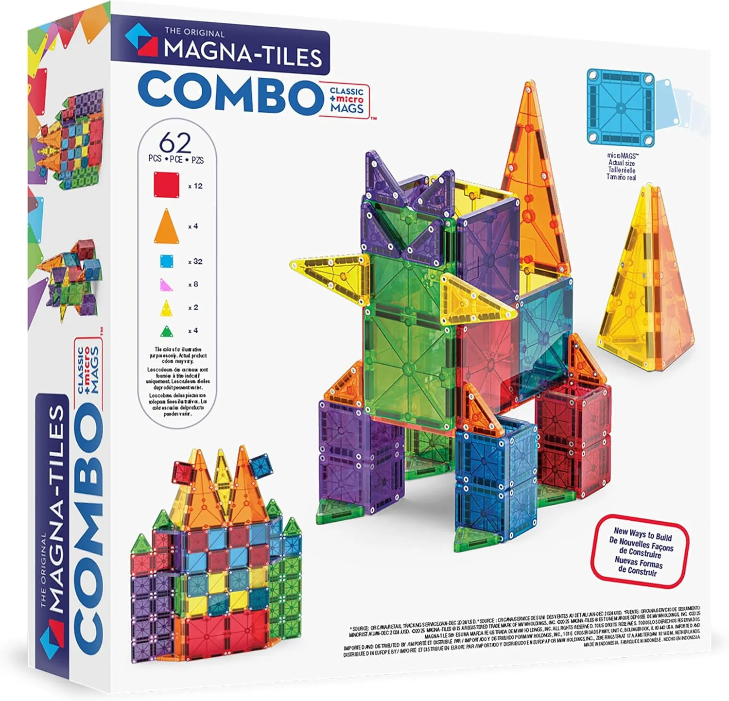 MAGNA-TILES Combo 62-Piece Magnetic Construction Set, The Original Magnetic Building Brand