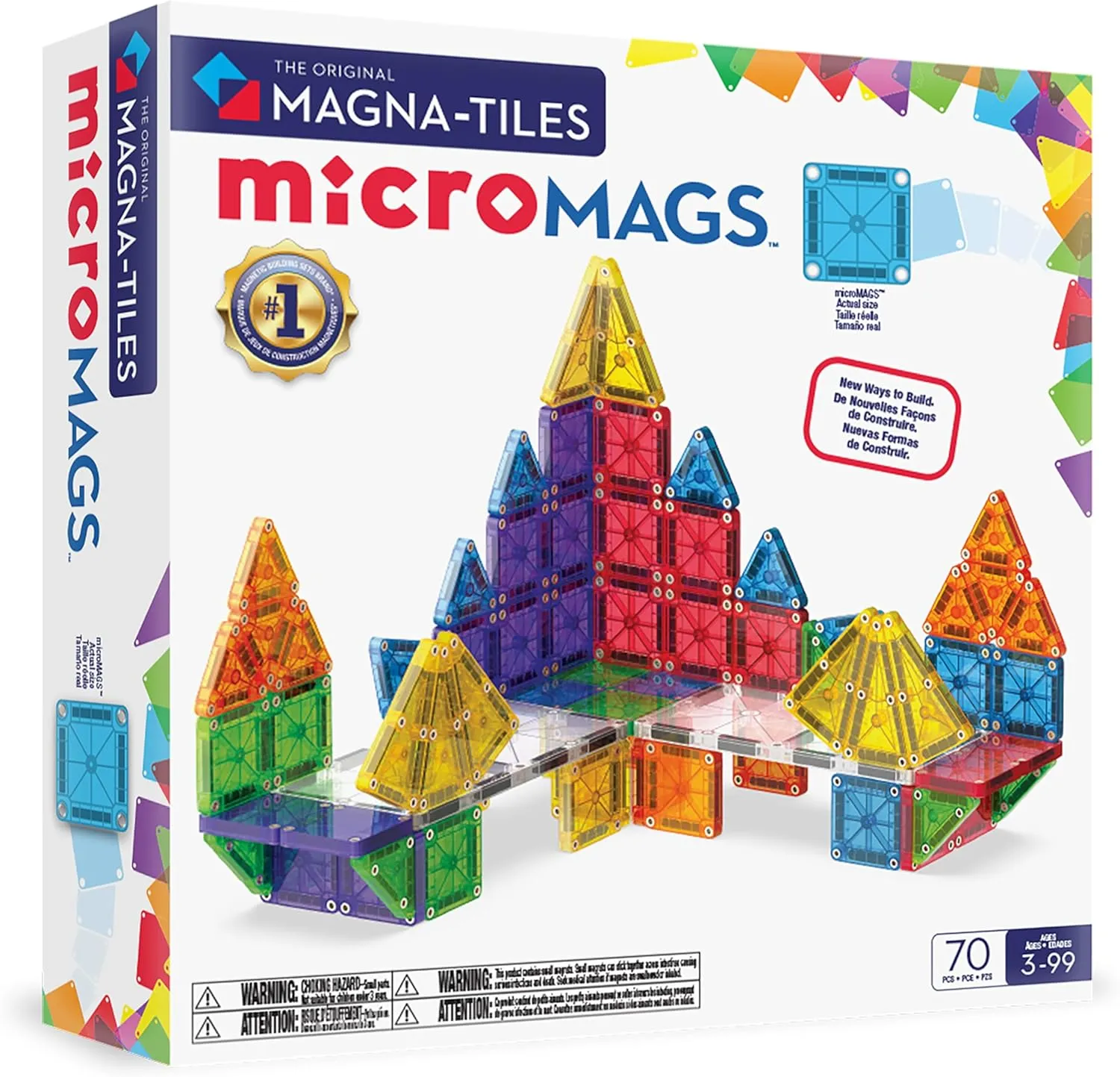 MAGNA-TILES microMAGS 70-Piece Deluxe Magnetic Construction Set, The Original Magnetic Building Brand