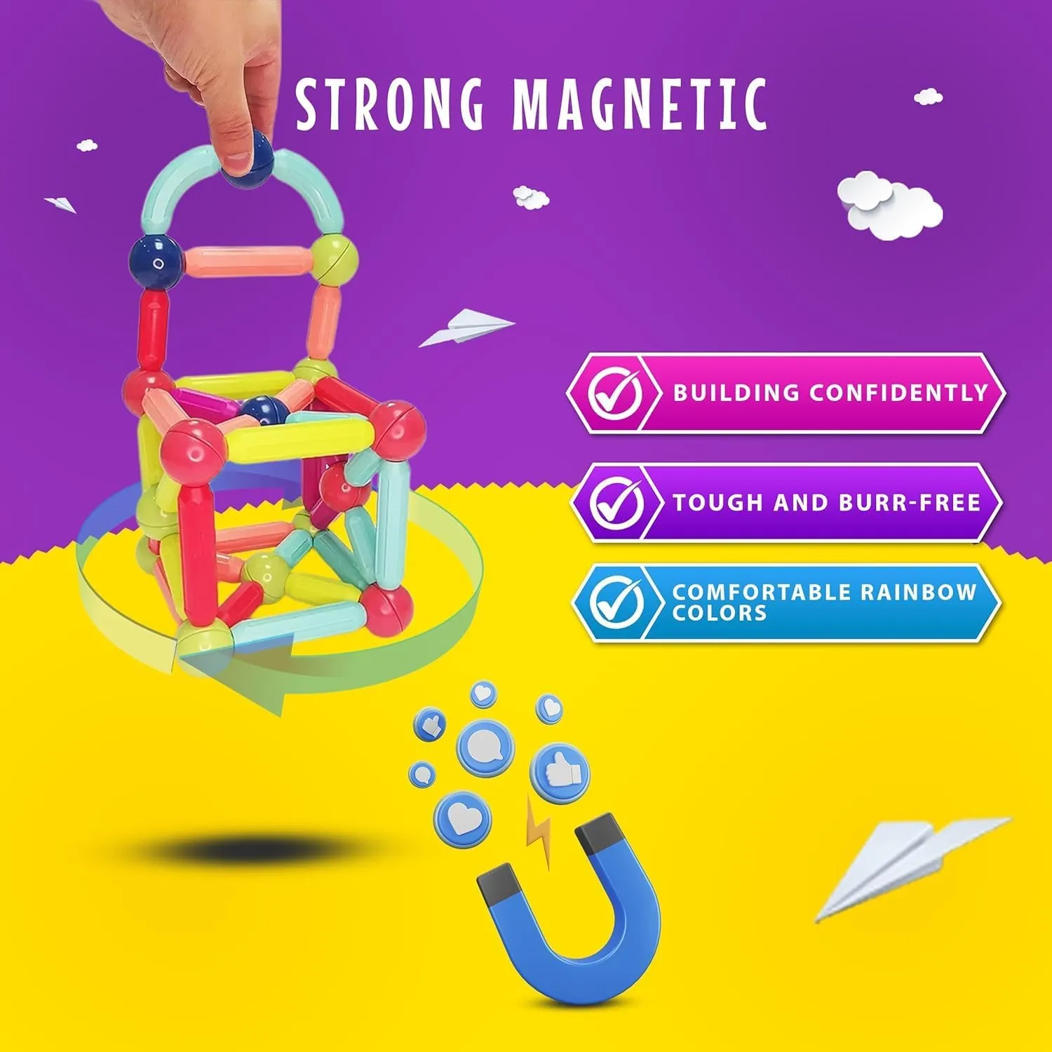 Magnet Sticks and Balls Set - Magnetic Balls and Rods Set for 3  Year Old Kids – STEM Toys for Montessori Education of Boys and Girls – to Create, Construct and Innovate (100Pcs)