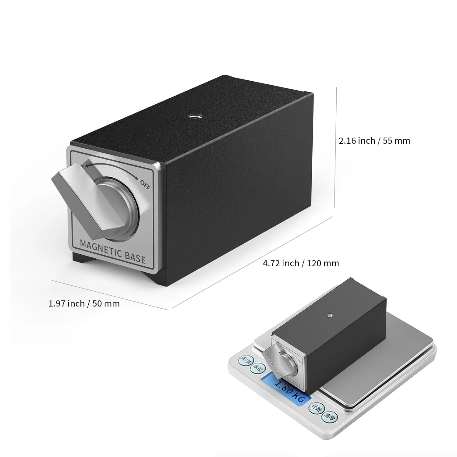 Magnetic Base,Suitable for Magnetic Machine Lights,Indicator Holder Metric M8 X 1.25 Tapped Hole,4.72x1.96x2.16 Inch,1 pc